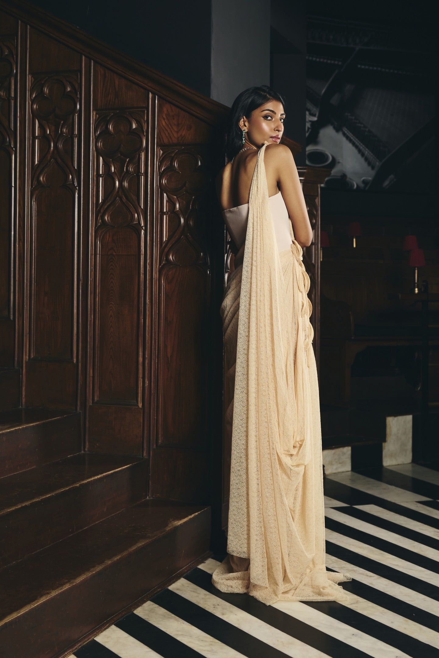 One shoulder petal gown