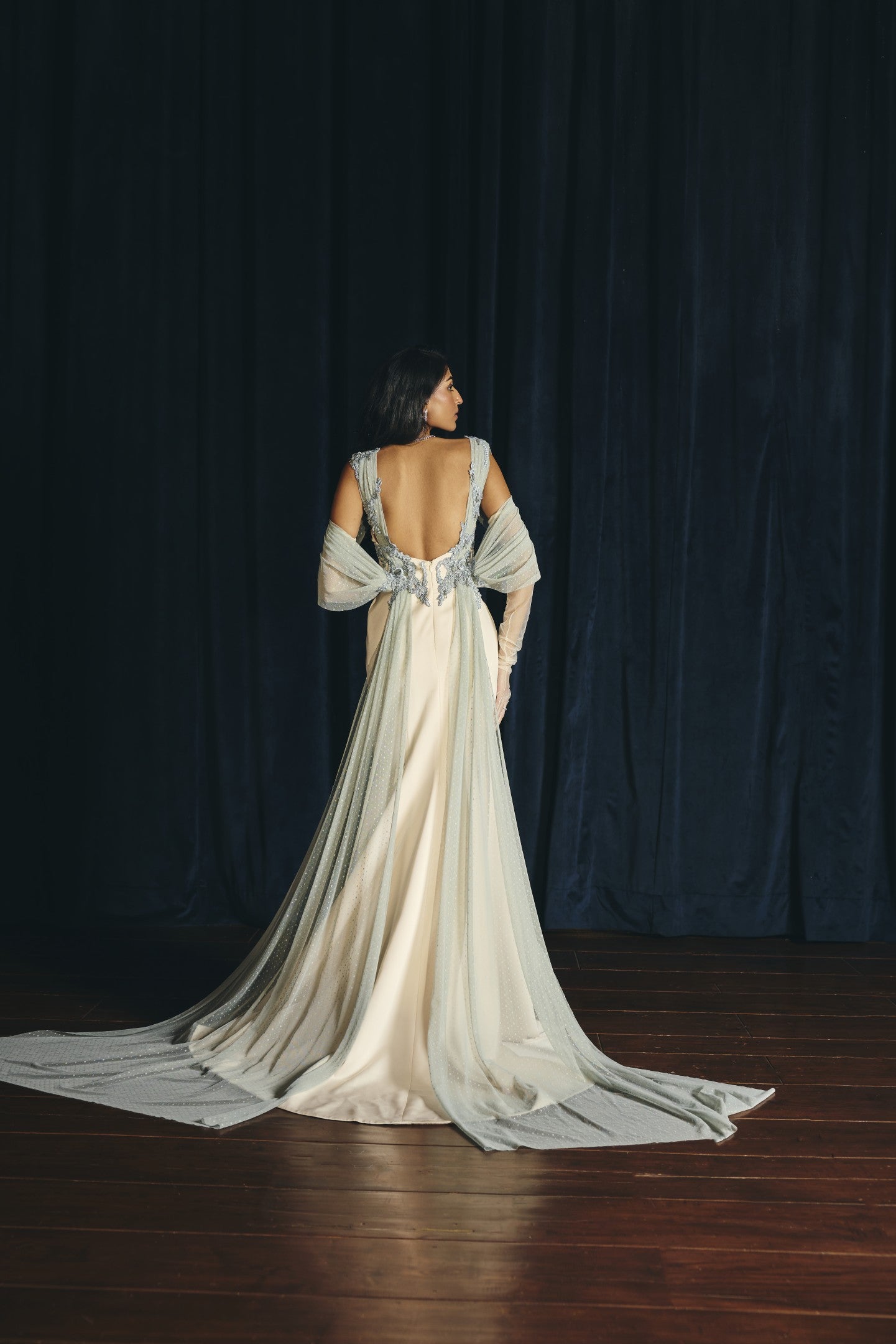 Embroidered Drape Gown