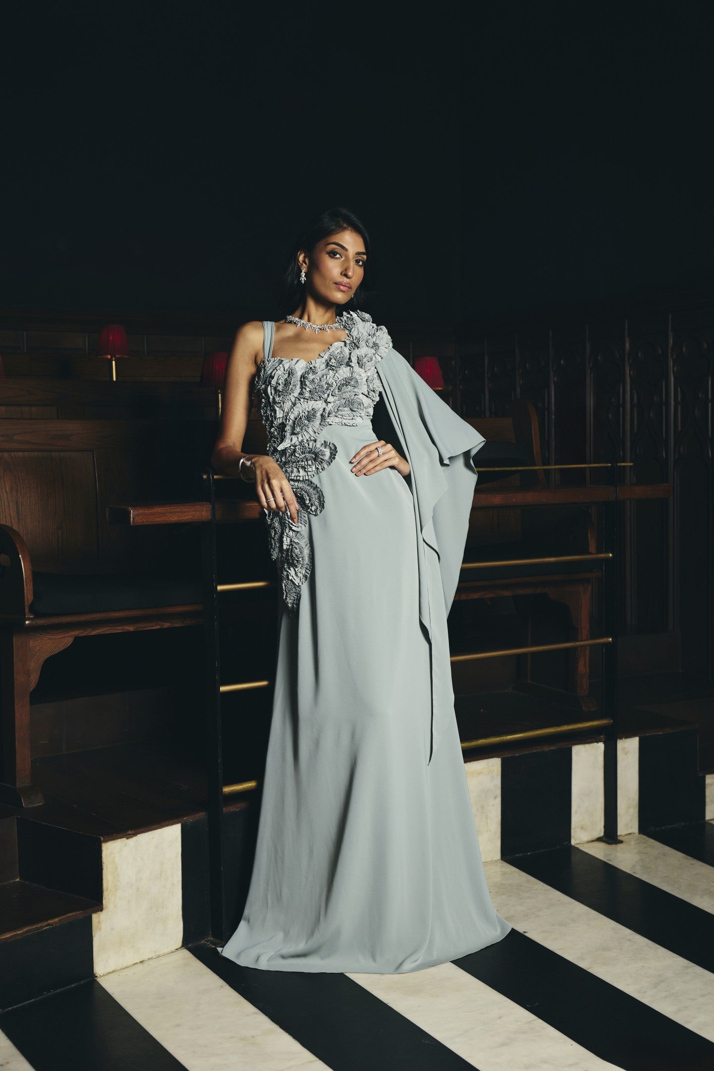 Applique Drape Gown