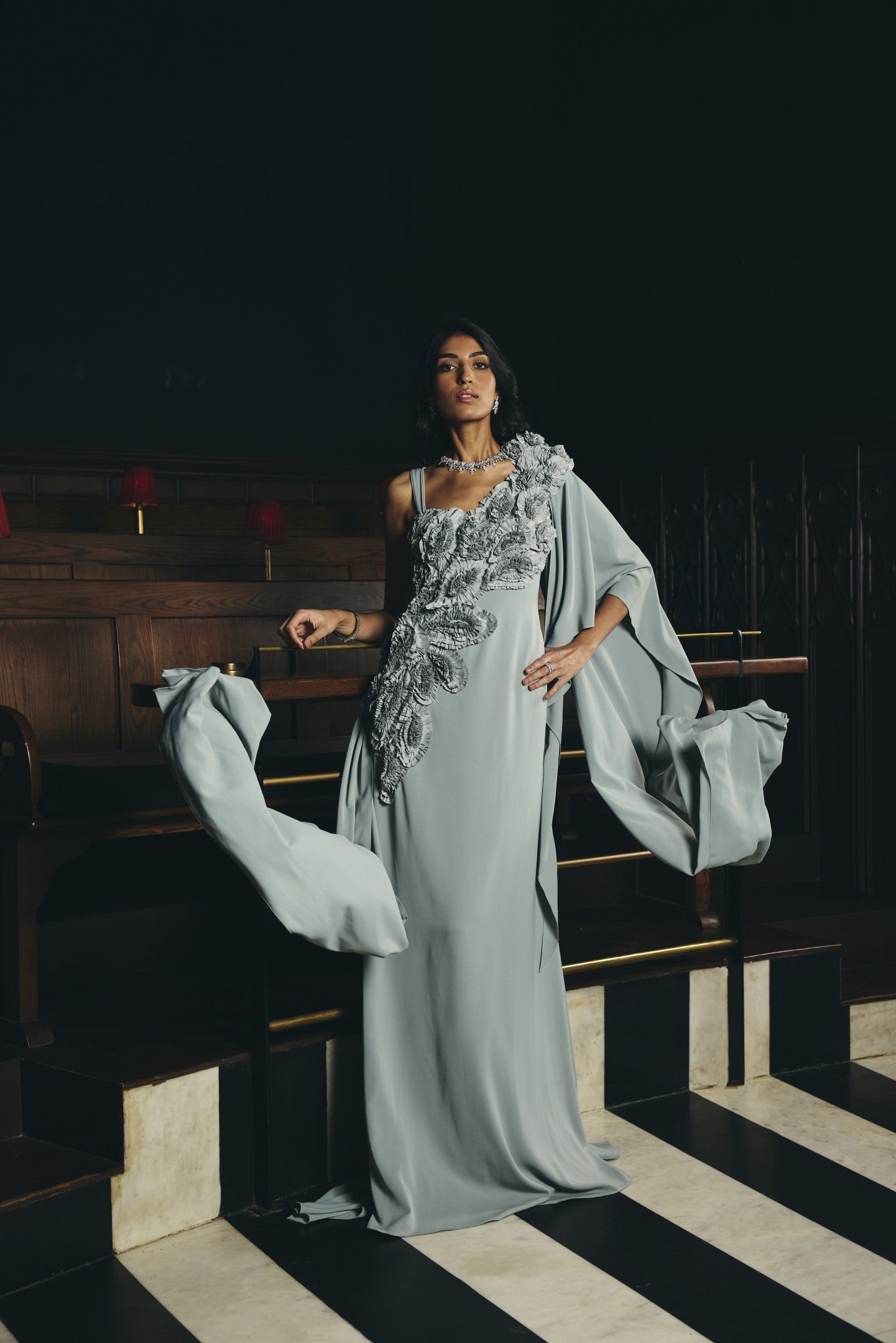 Applique Drape Gown