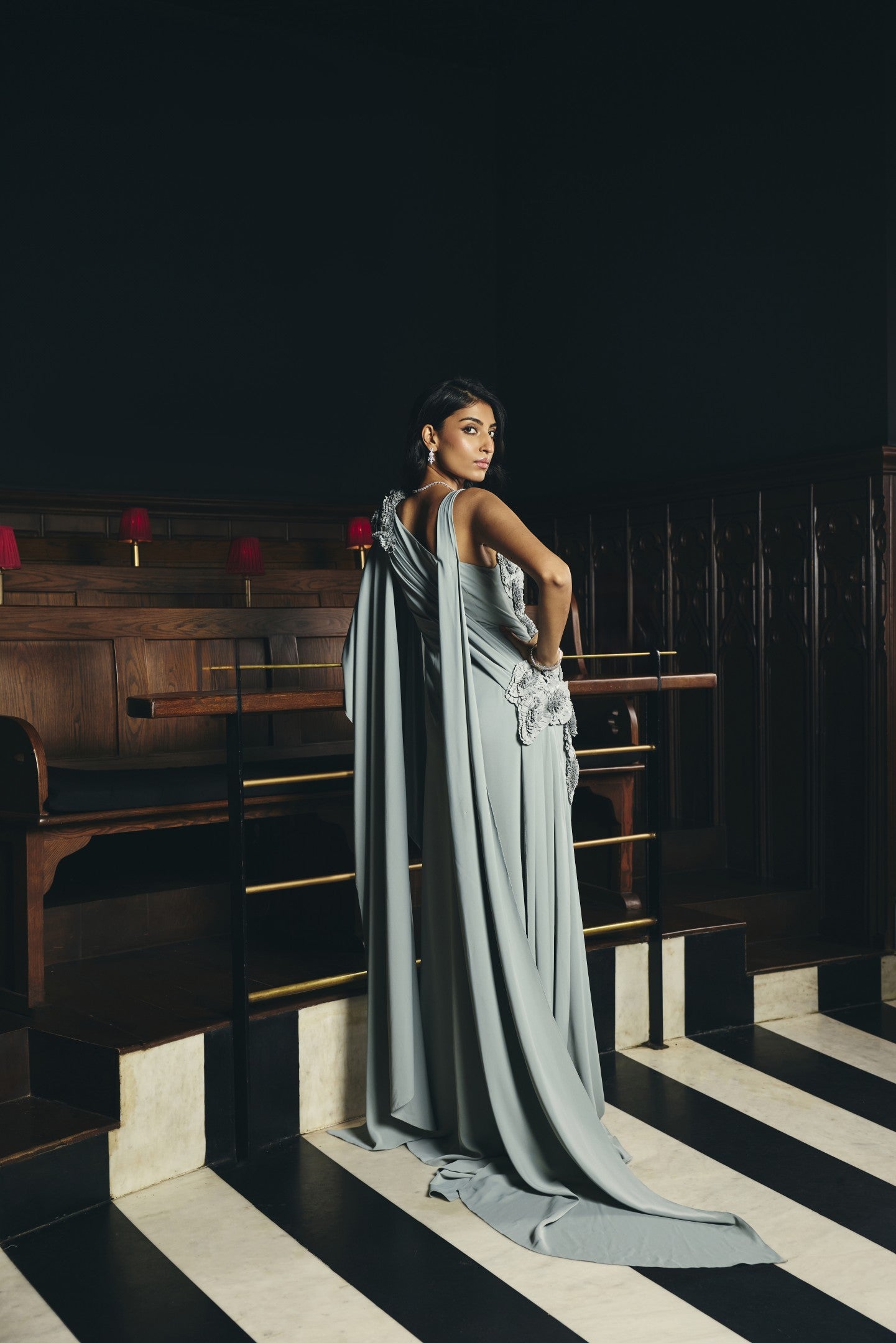 Applique Drape Gown
