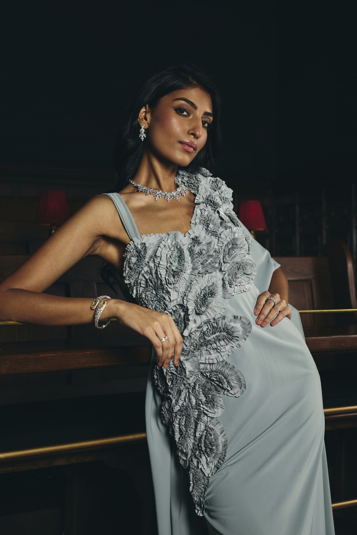 Applique Drape Gown
