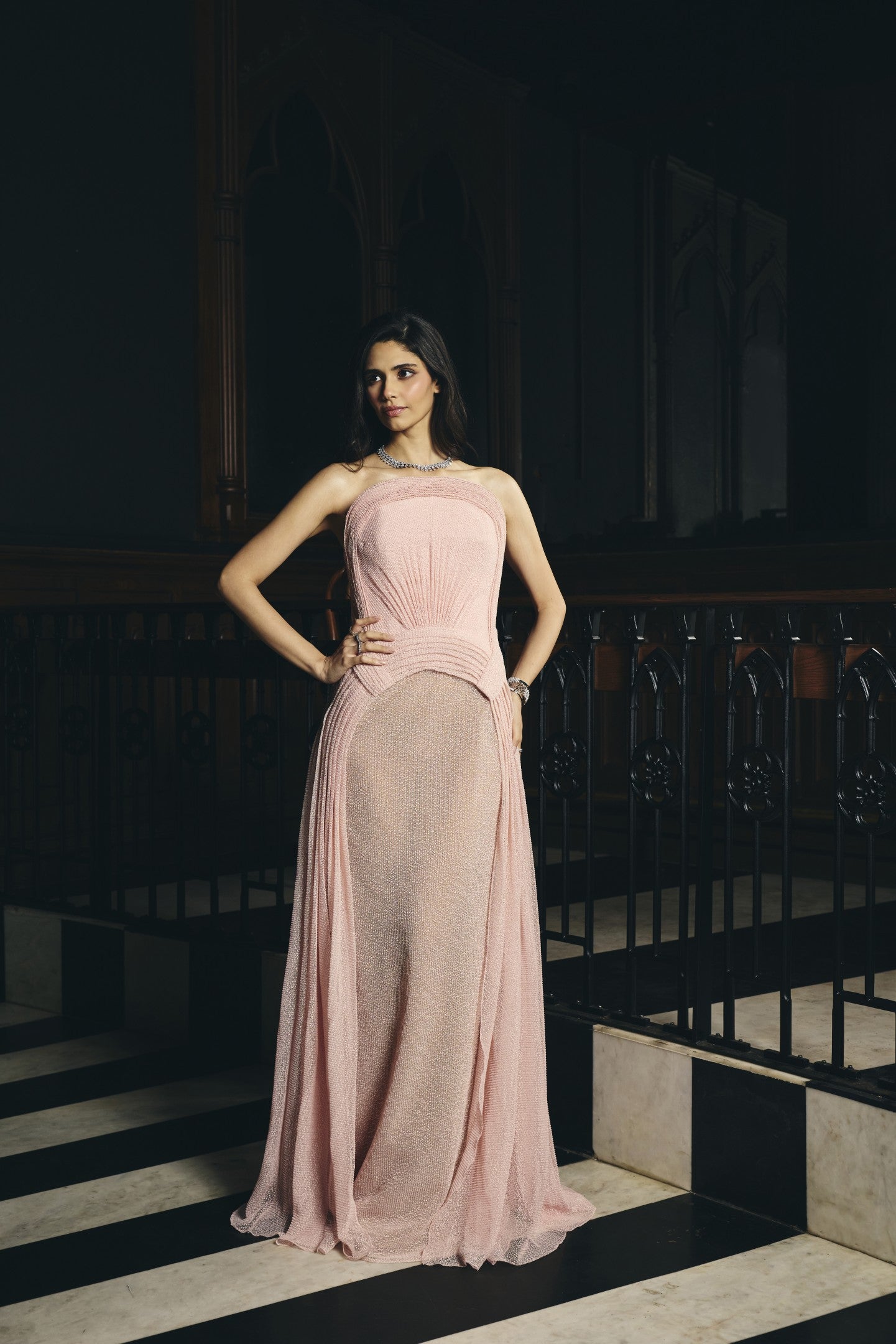 Sheer Pleated Gown