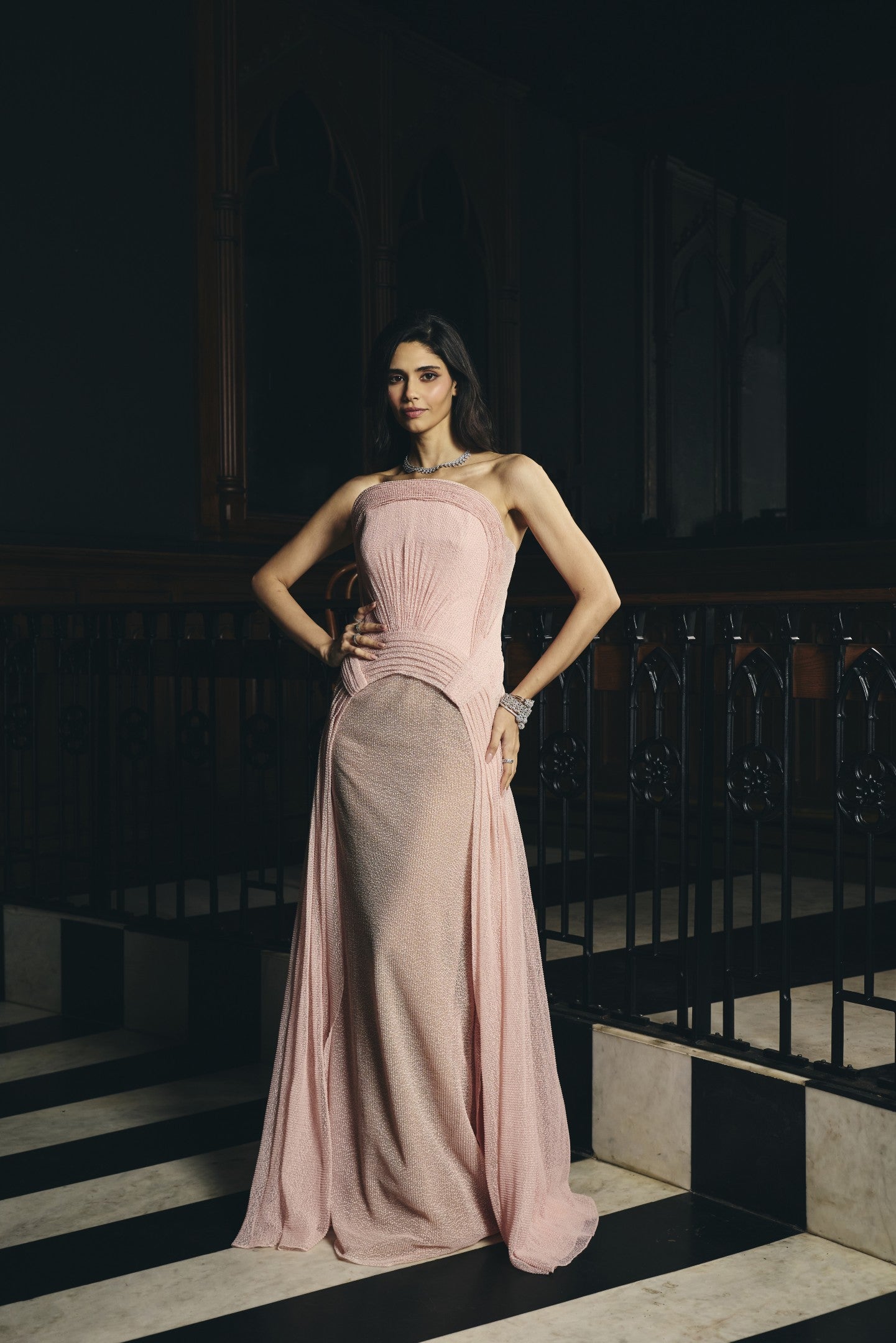 Sheer Pleated Gown