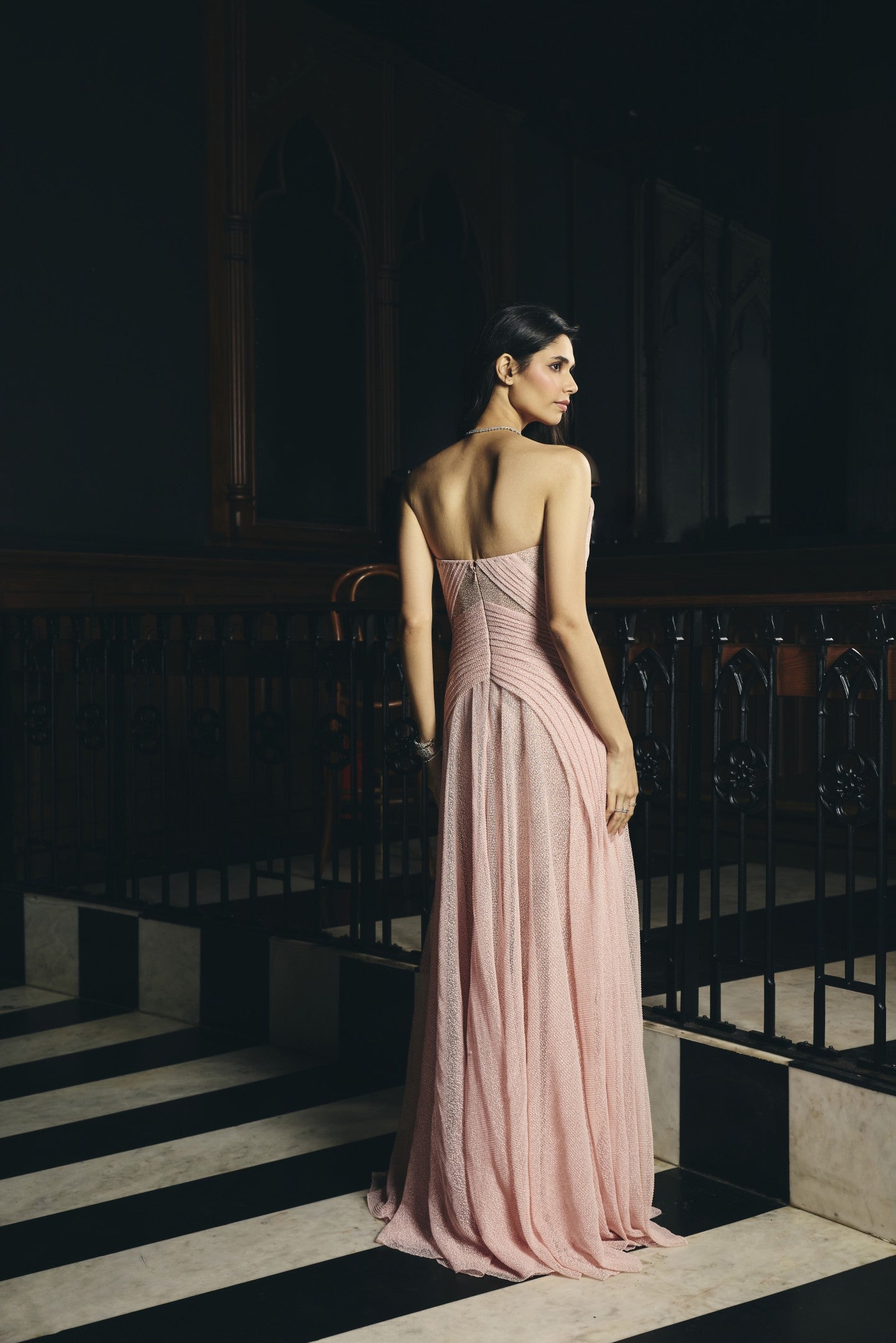 Sheer Pleated Gown