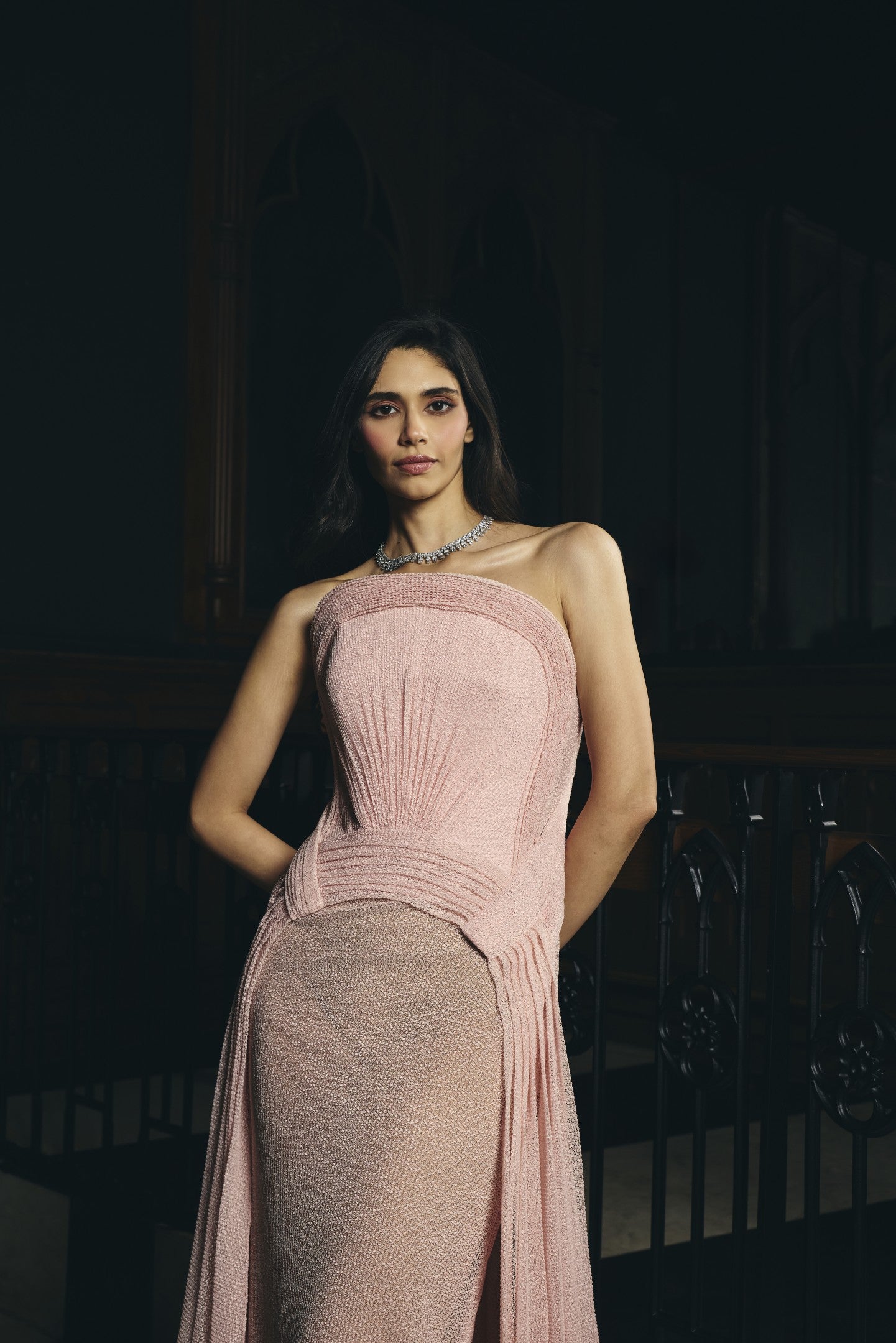 Sheer Pleated Gown