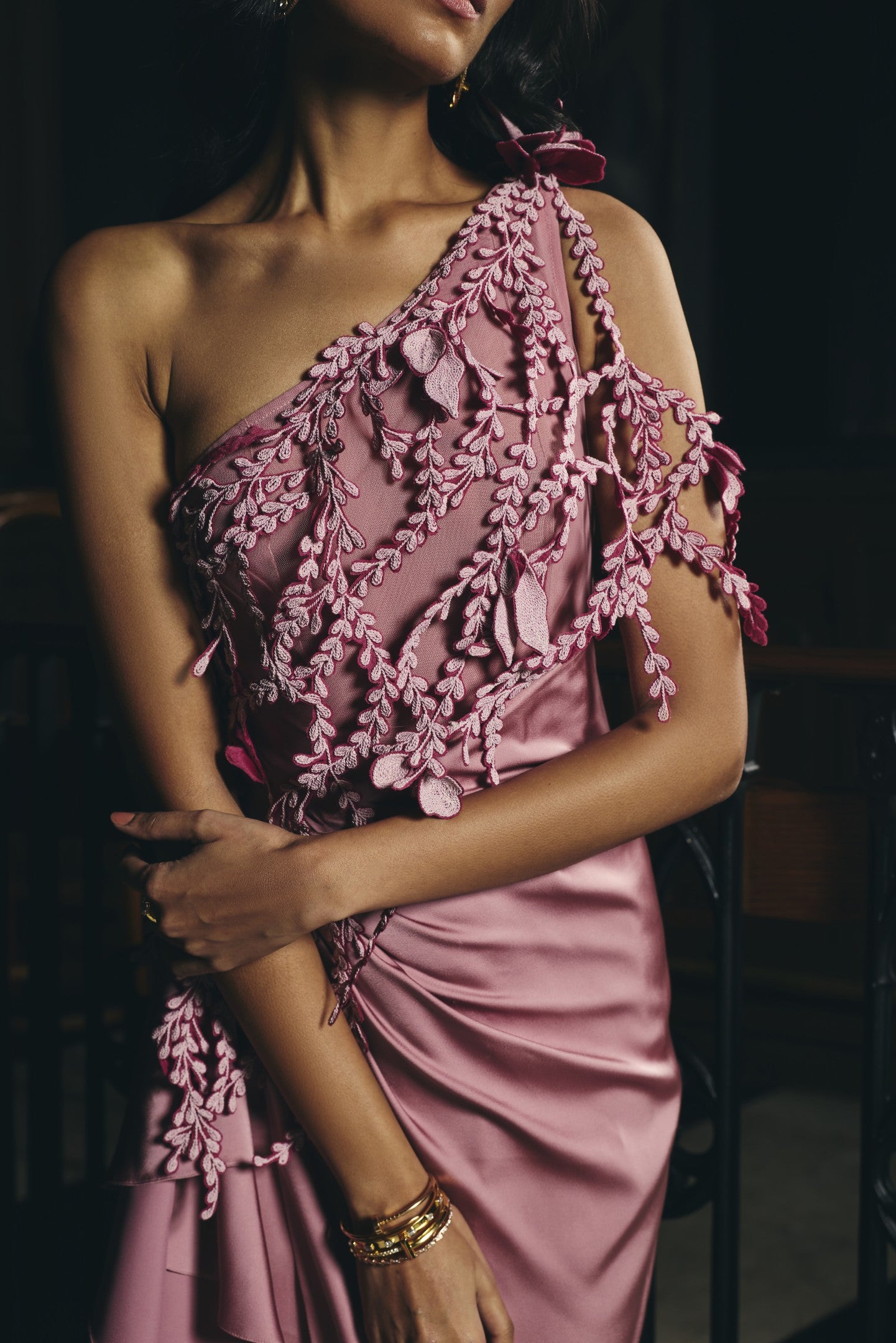 Soft Draped  Appliqué Gown