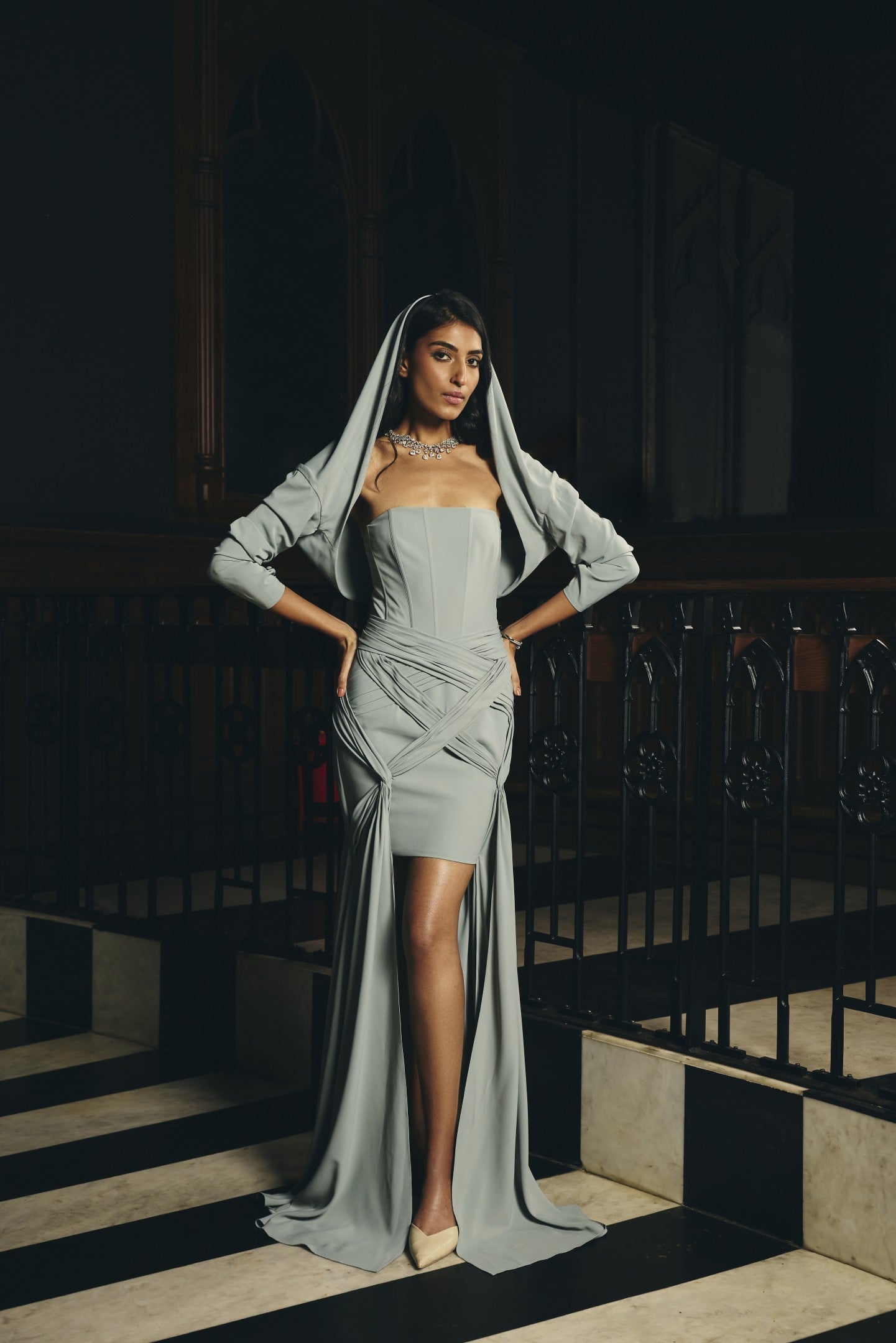 Sculpted Dress with Overlay