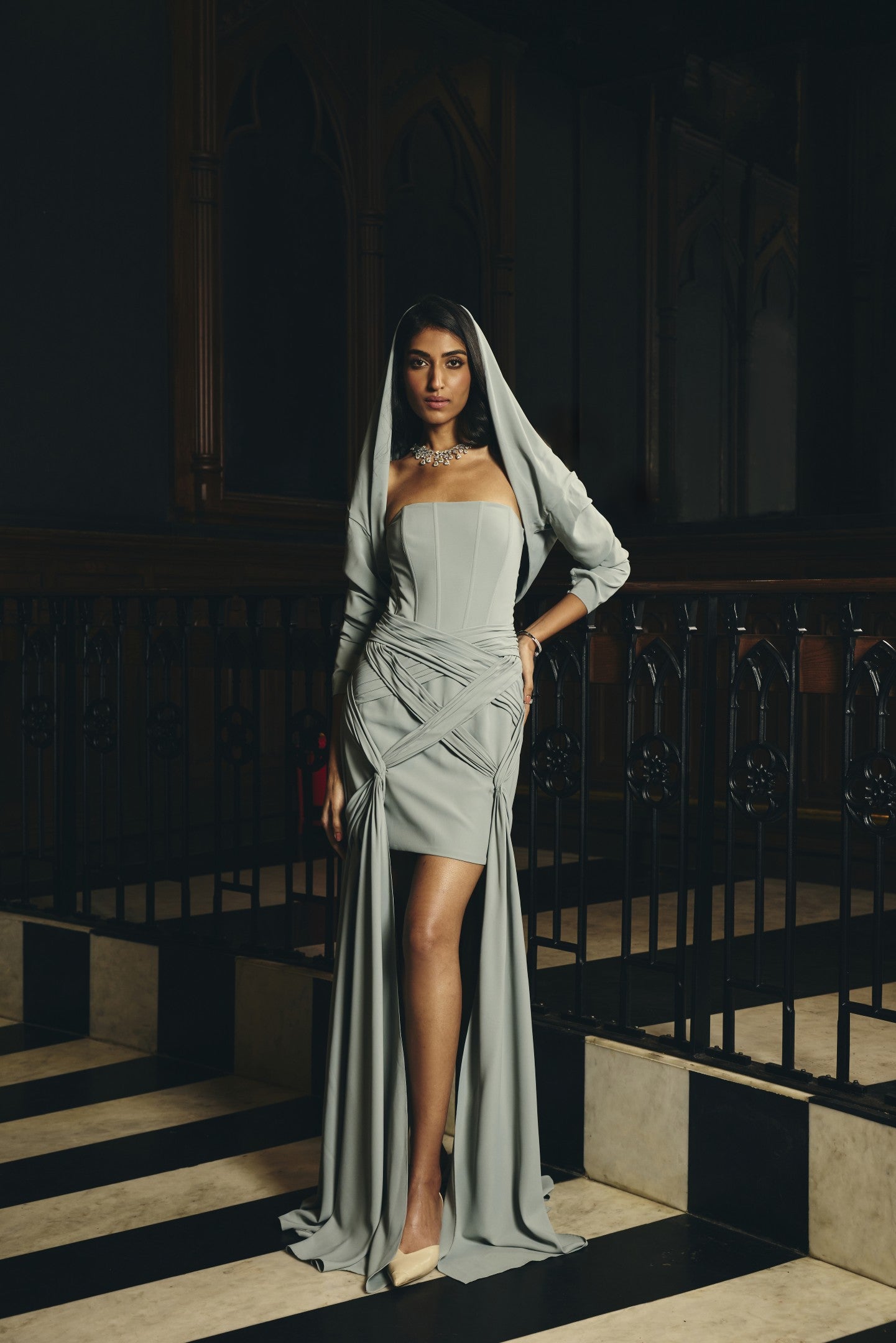 Sculpted Dress with Overlay