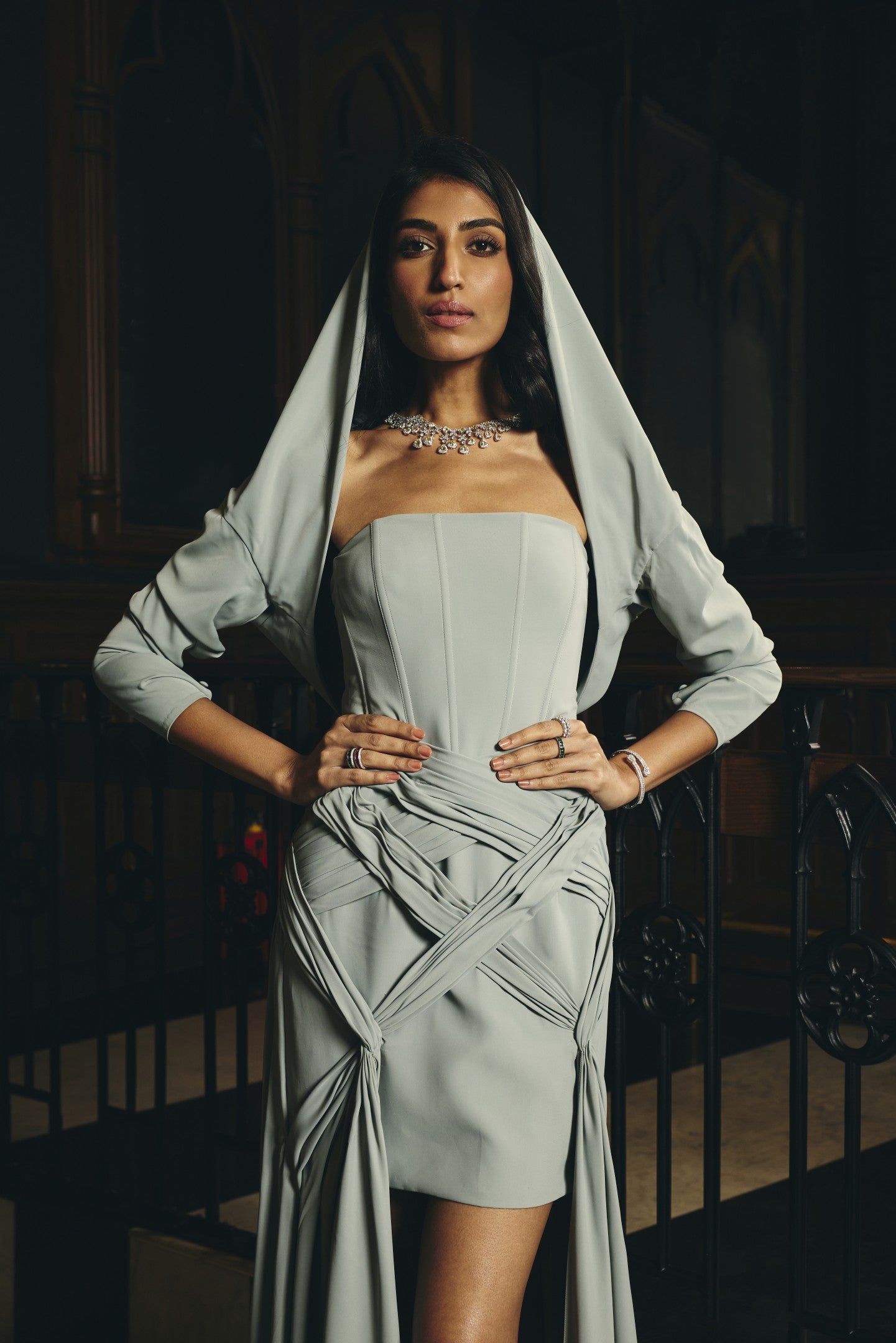 Sculpted Dress with Overlay