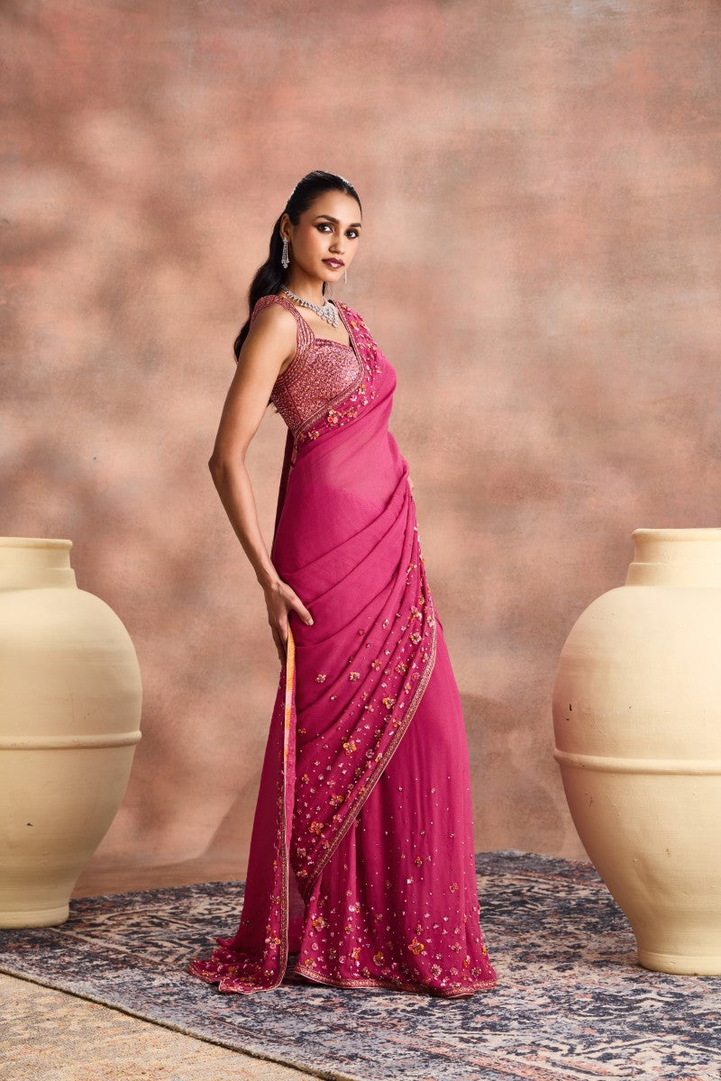 Embellished Sheer Saree set