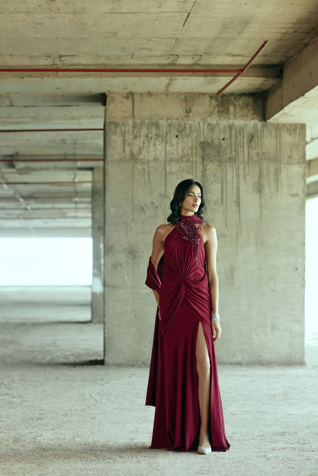 Garnet draped gown
