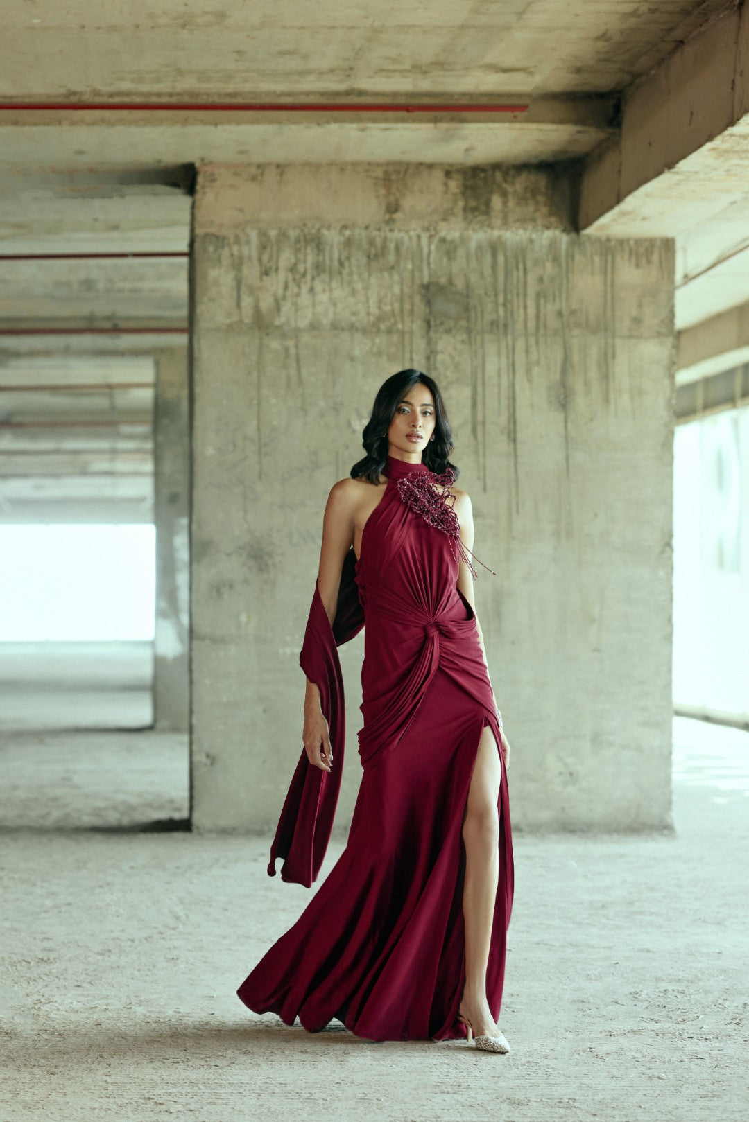Garnet draped gown