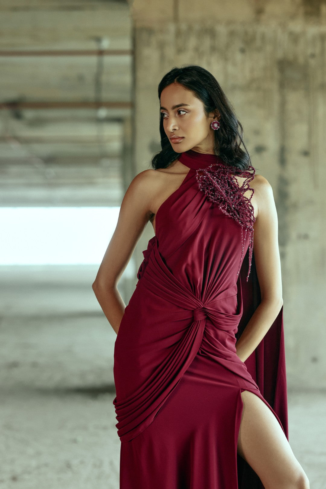 Garnet draped gown