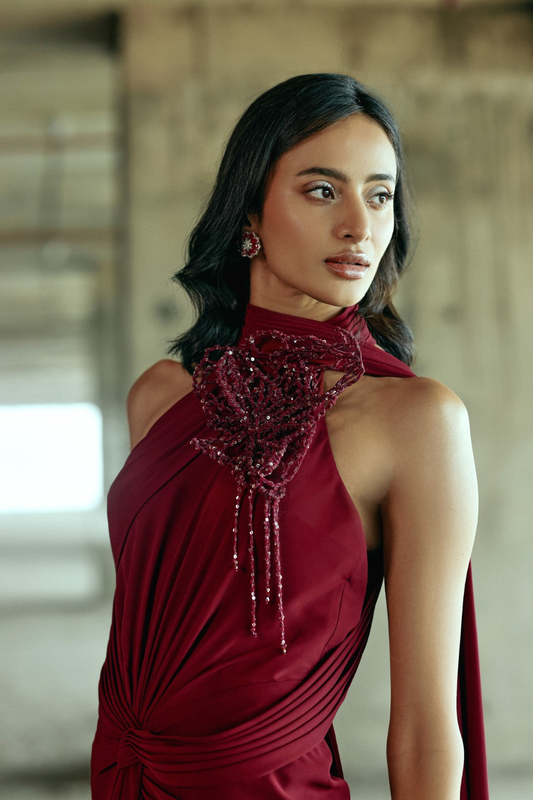 Garnet draped gown