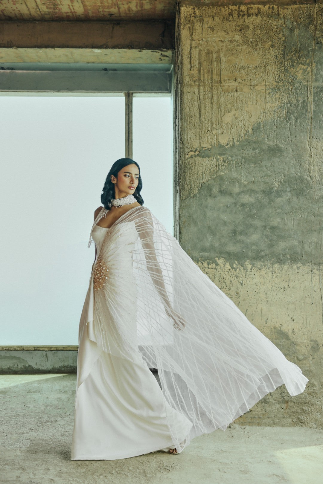 Sheer overlay gown