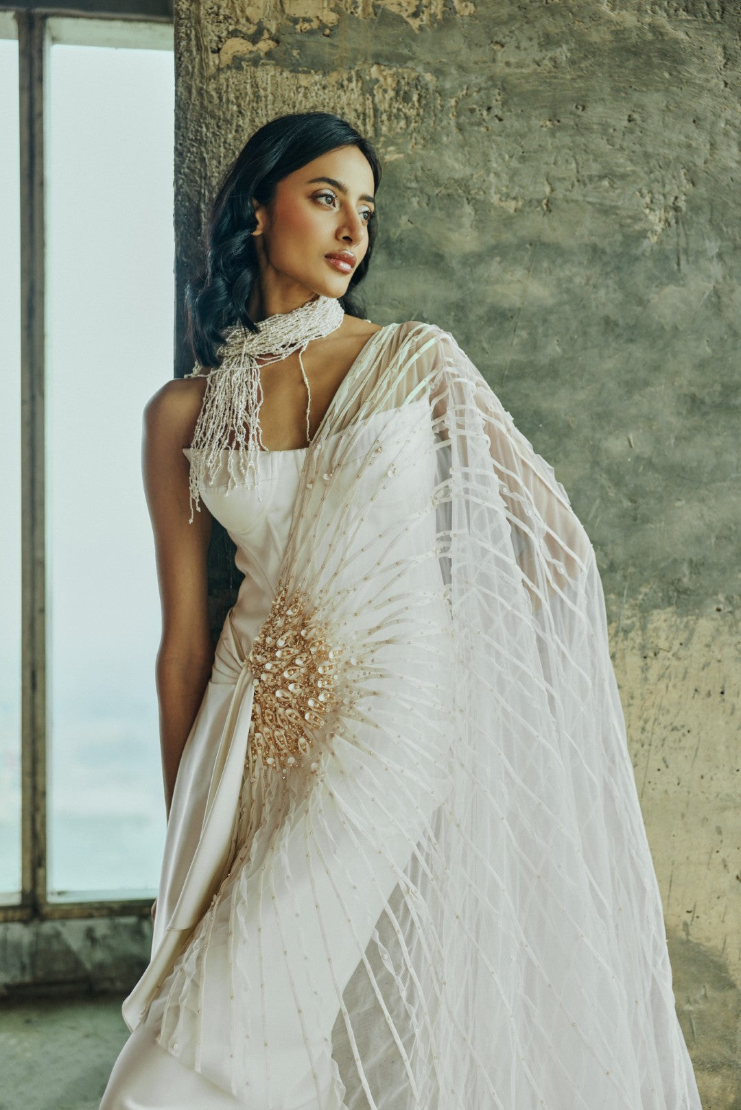 Sheer overlay gown