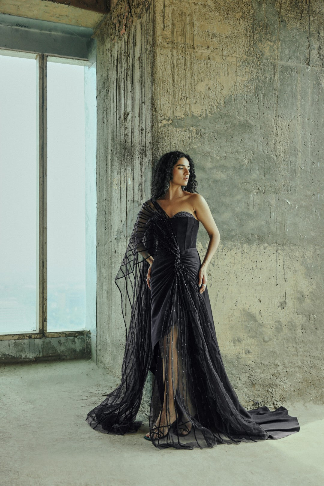 Sheer draped gown