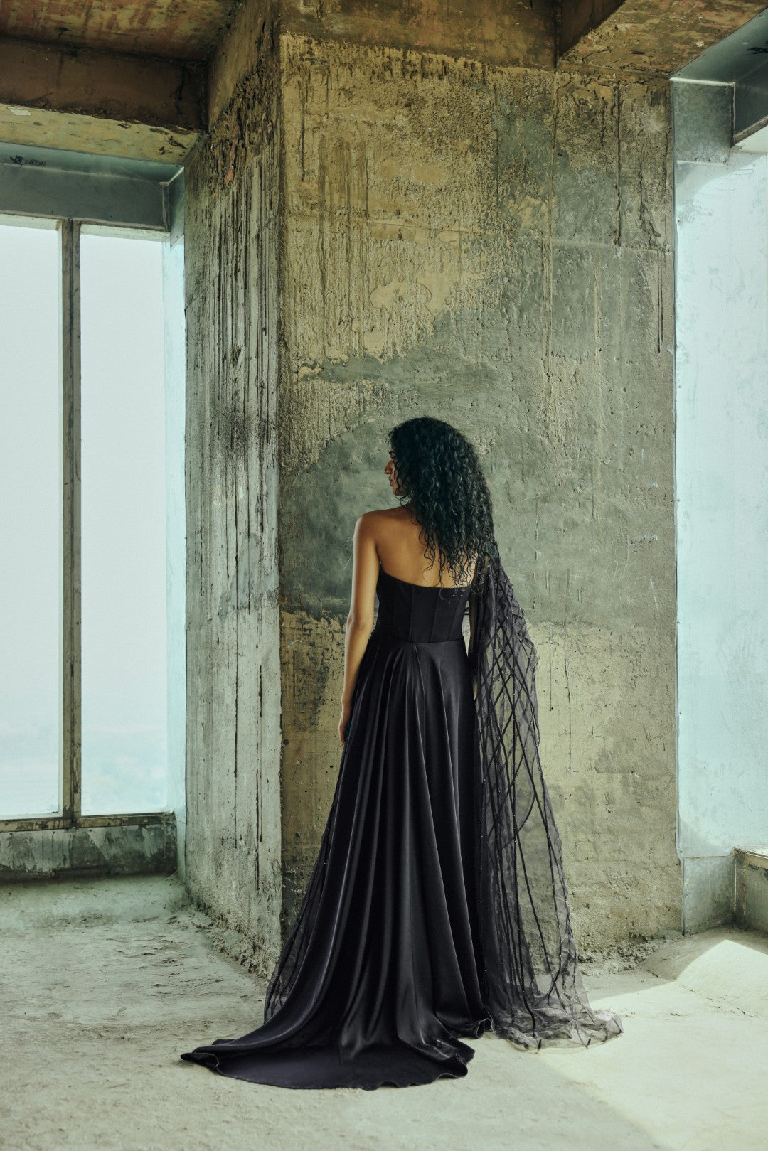 Sheer draped gown