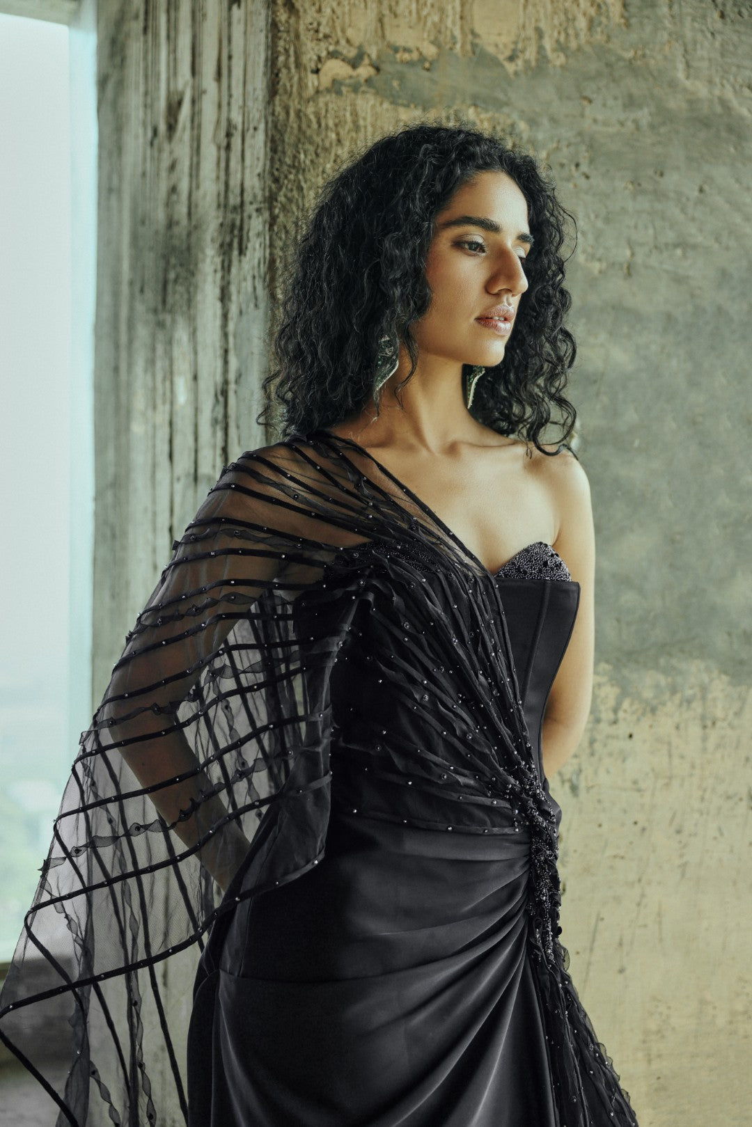 Sheer draped gown