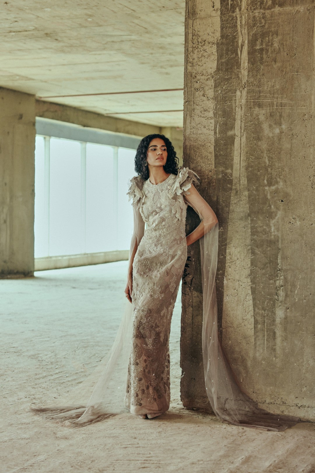 Embellished Draped Gown