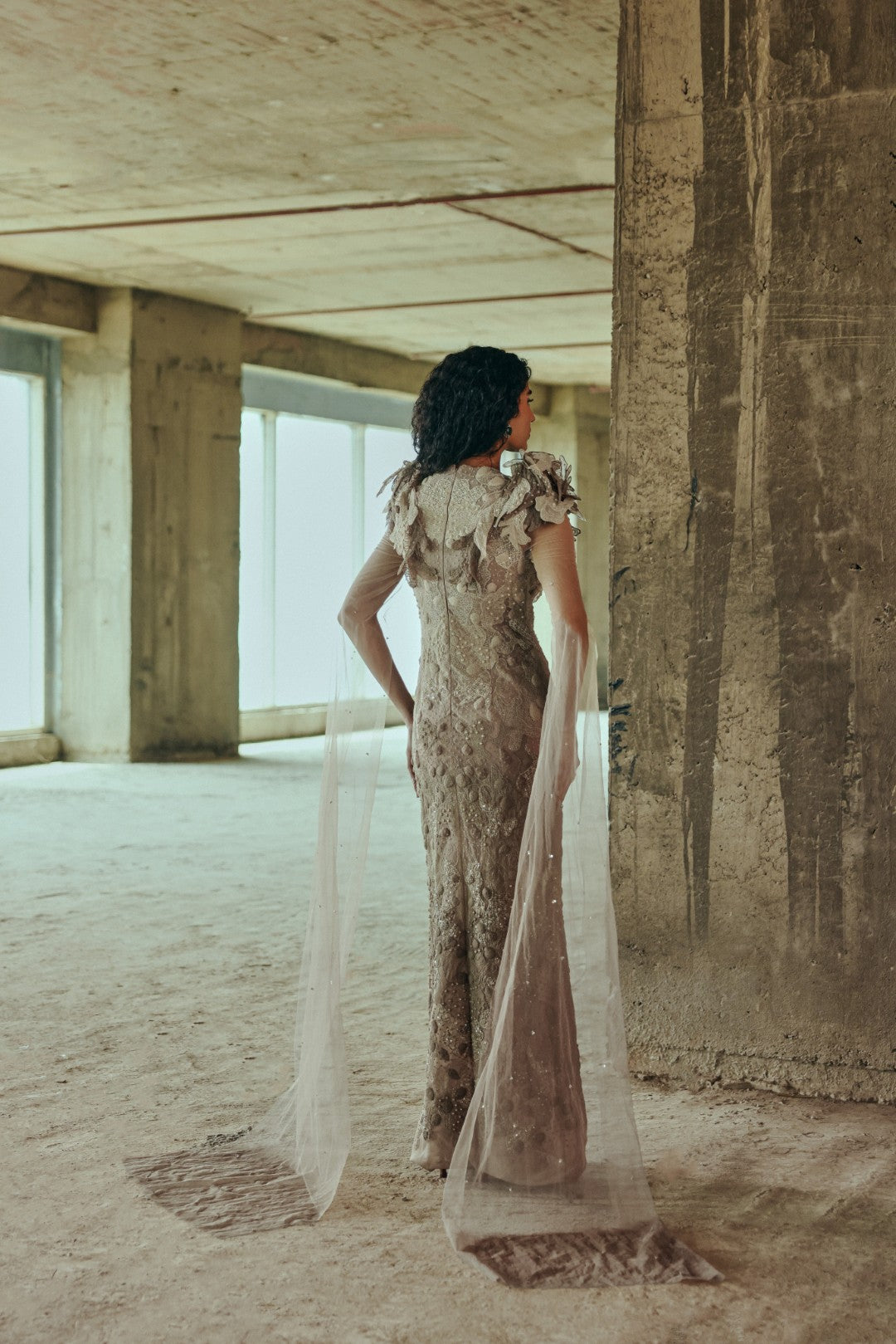 Embellished Draped Gown