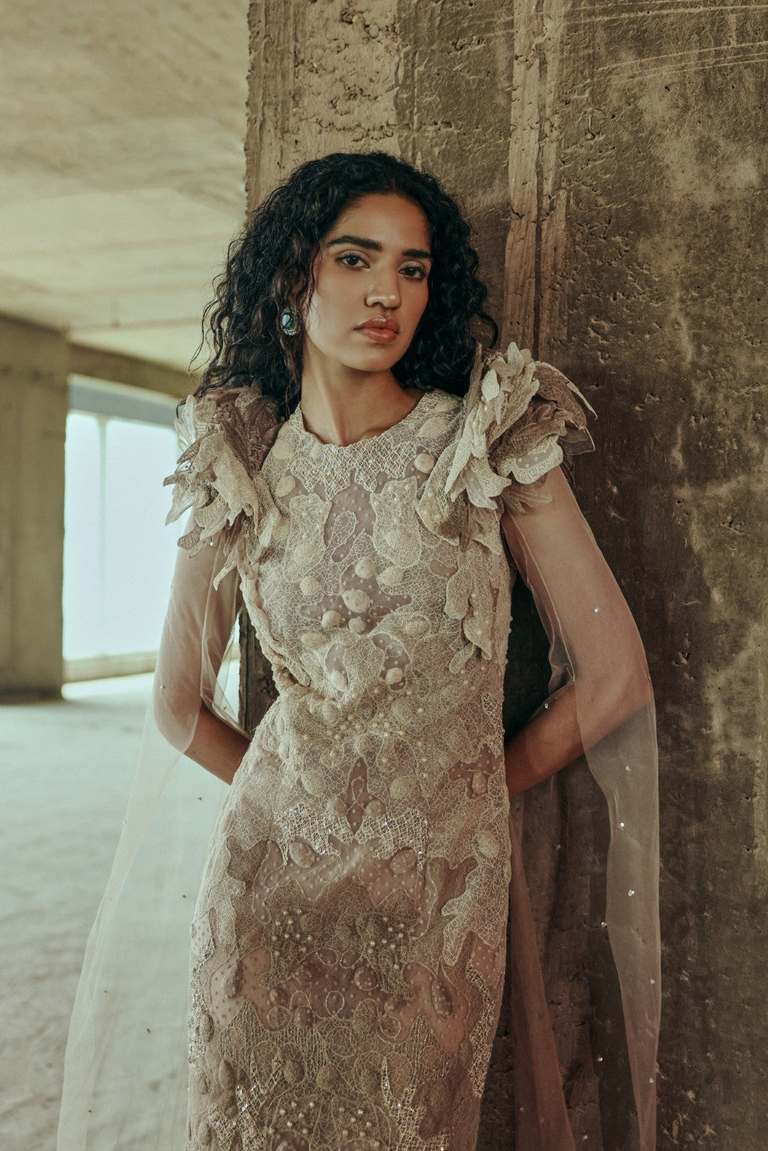 Embellished Draped Gown