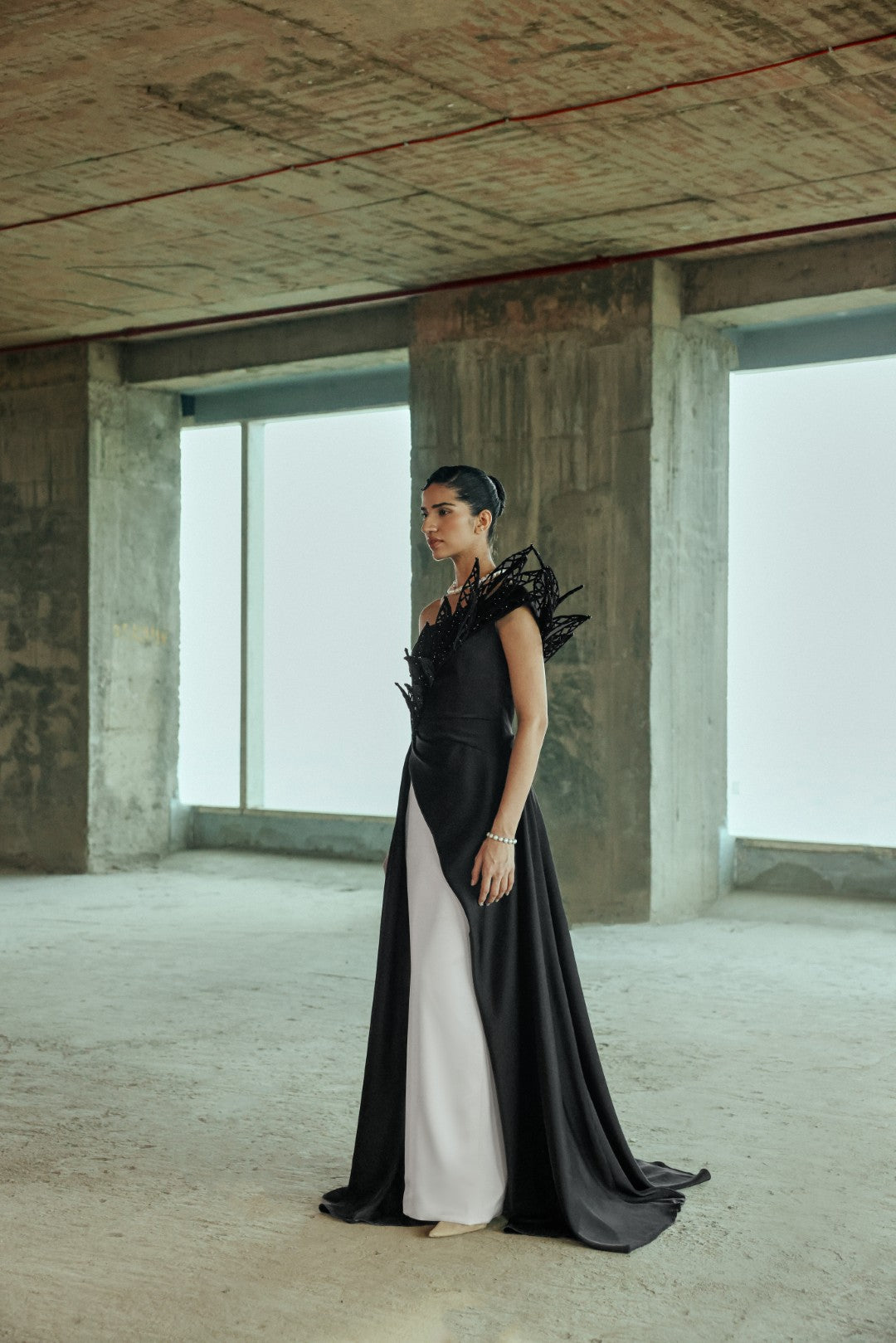 Embellished asymmetrical gown
