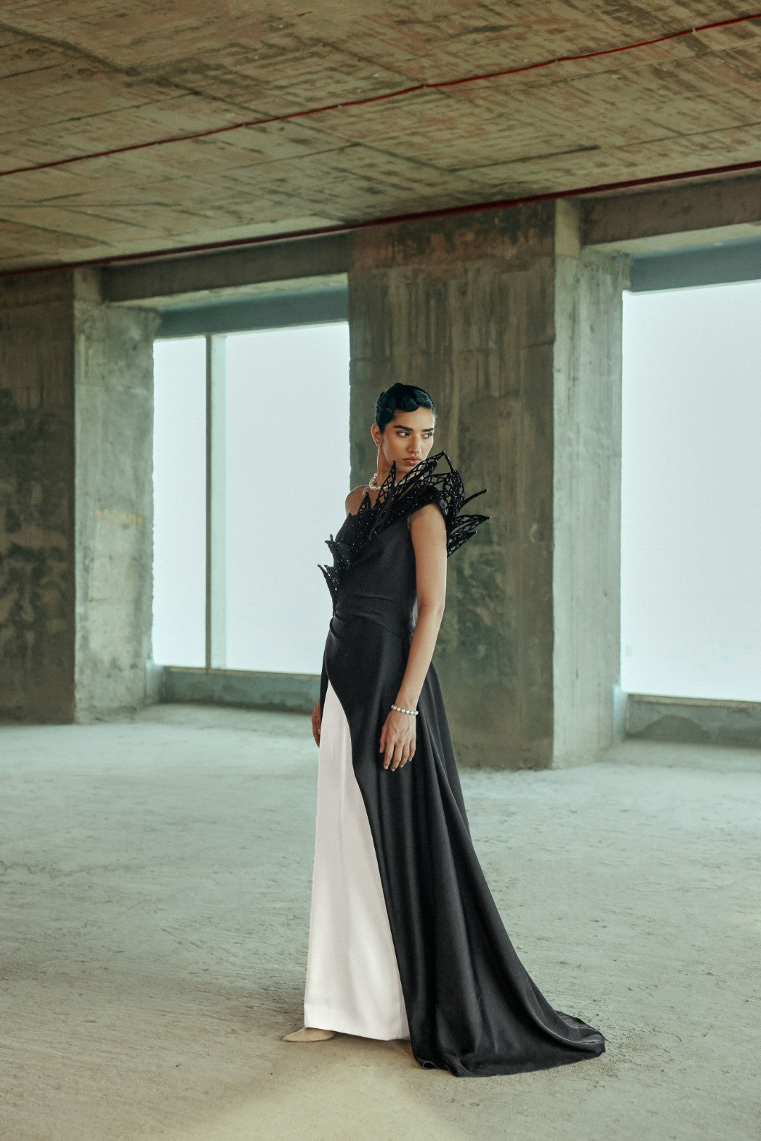 Embellished asymmetrical gown