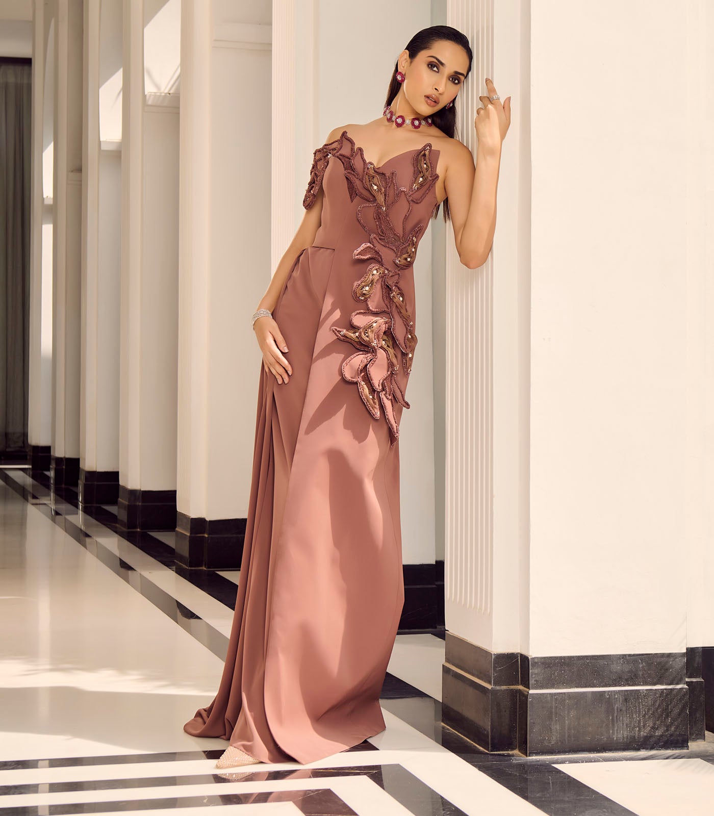 Assymetrical Sculpted Drape Gown