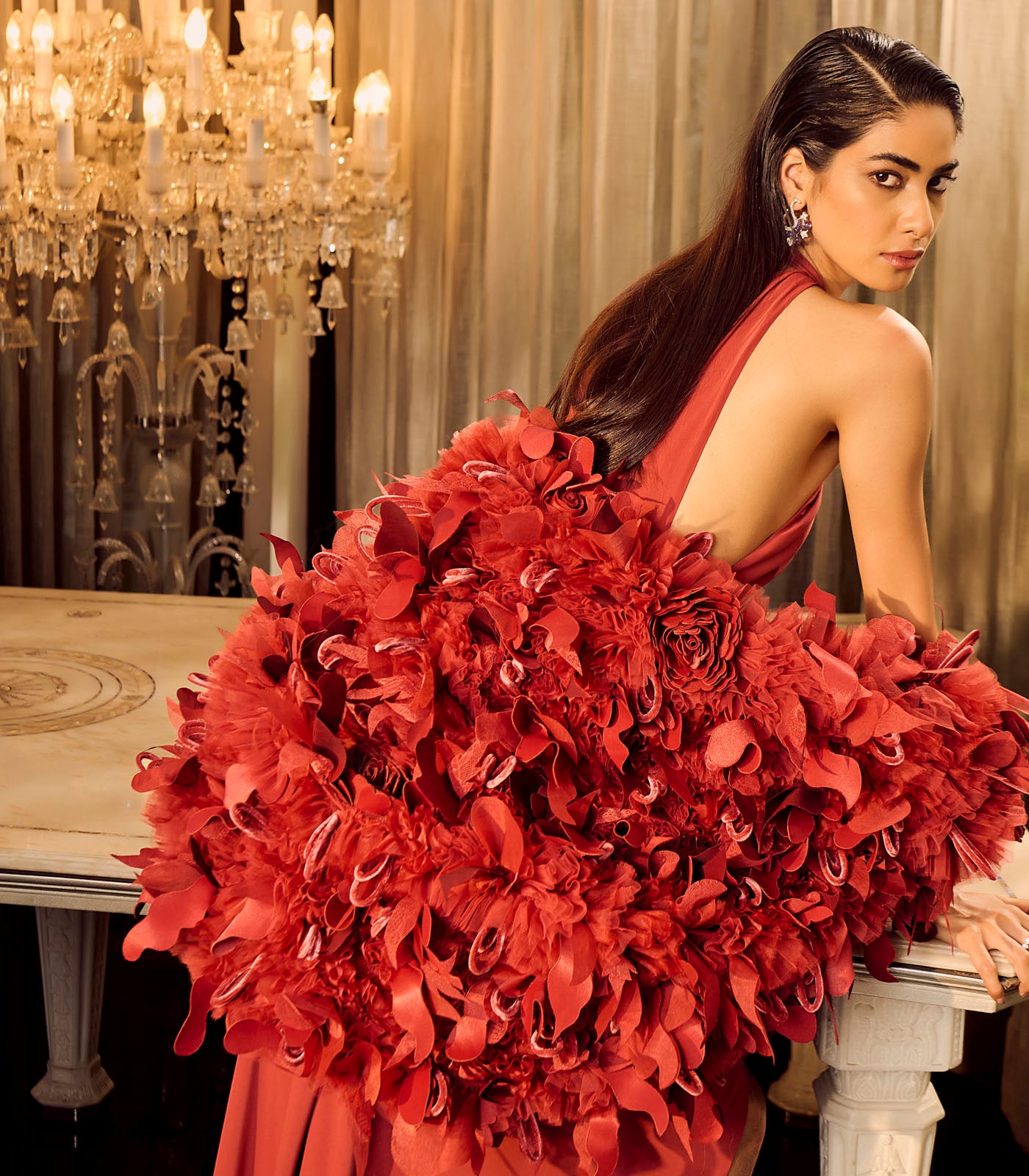 Halter Neck Ruched Gown